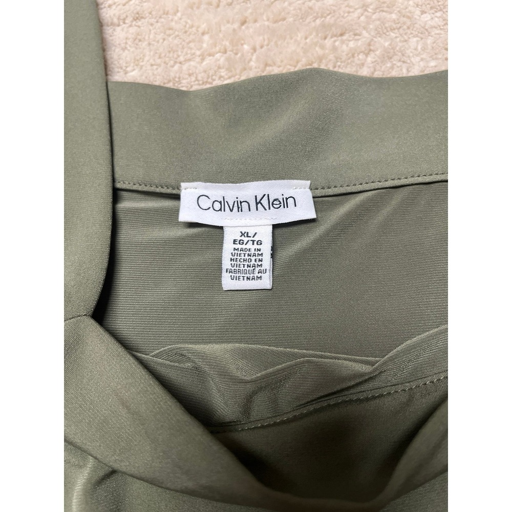 Calvin Klein Olive Blouse with Sheer Sleeves Flutter sleeves Size XL - Picture 3 of 4